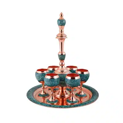 سرویس شربت خوری 8 پارچه بزرگ فیروزه کوبی  کد F108